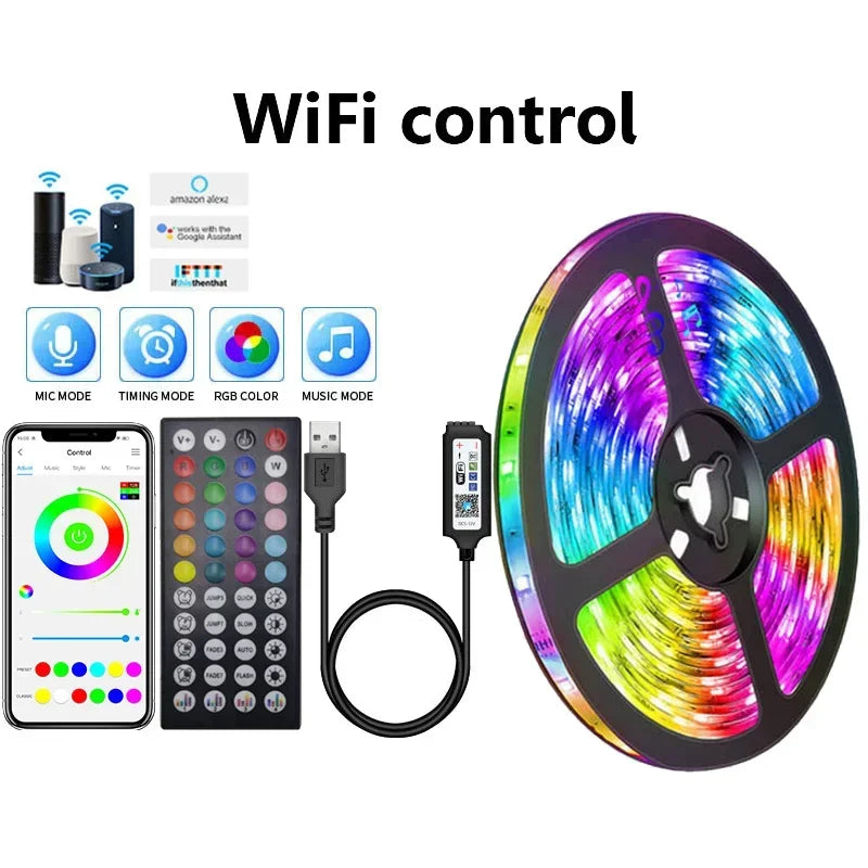Ruban LED RGB USB 5V — SMD 5050, Contrôle WiFi / Bluetooth / IR / 3 Touches, 1m à 30m | CLEVI Paris