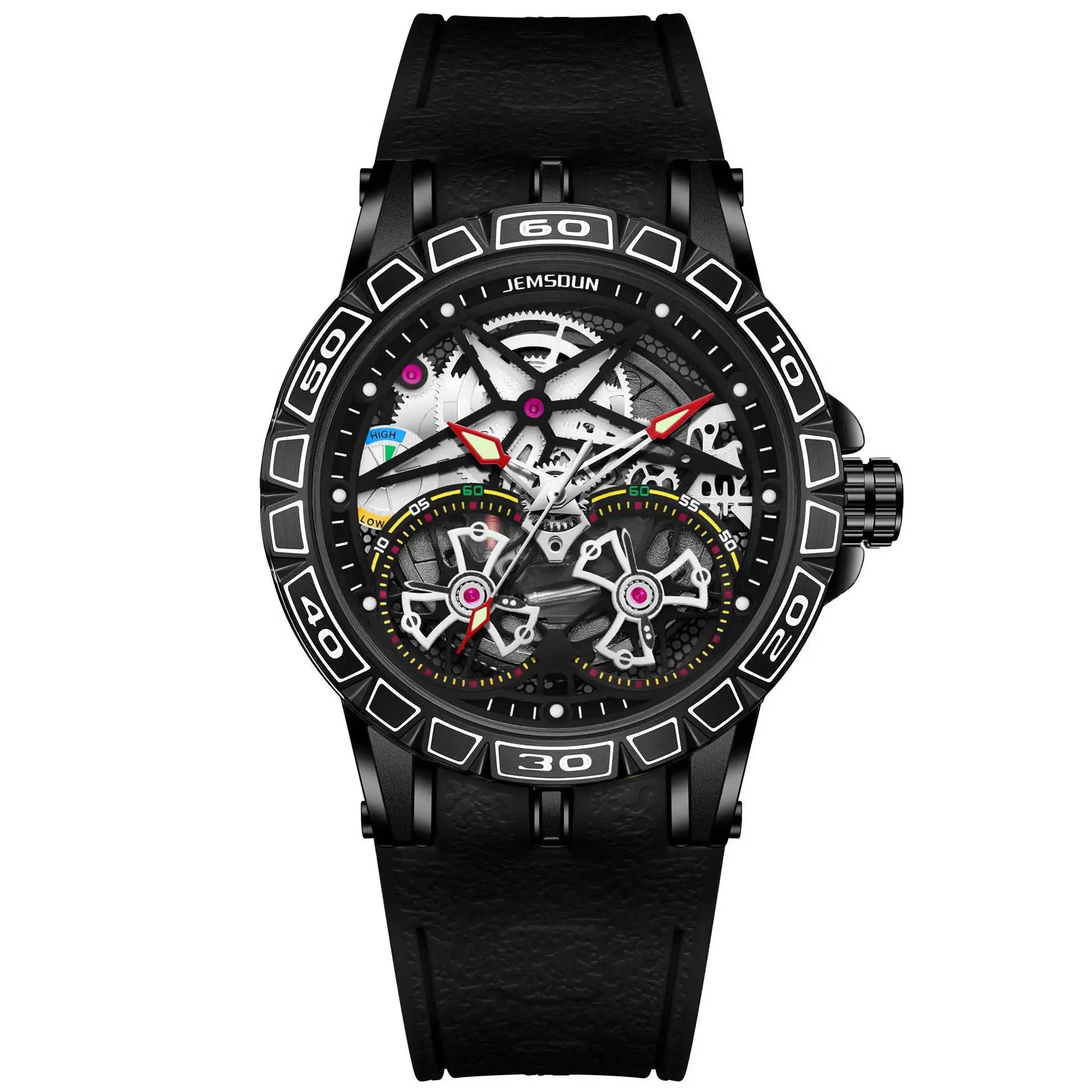 Montre Homme Mécanique Manuel Double Volant Cadran Creux Lumineux Silicone W056 – CLEVI Paris