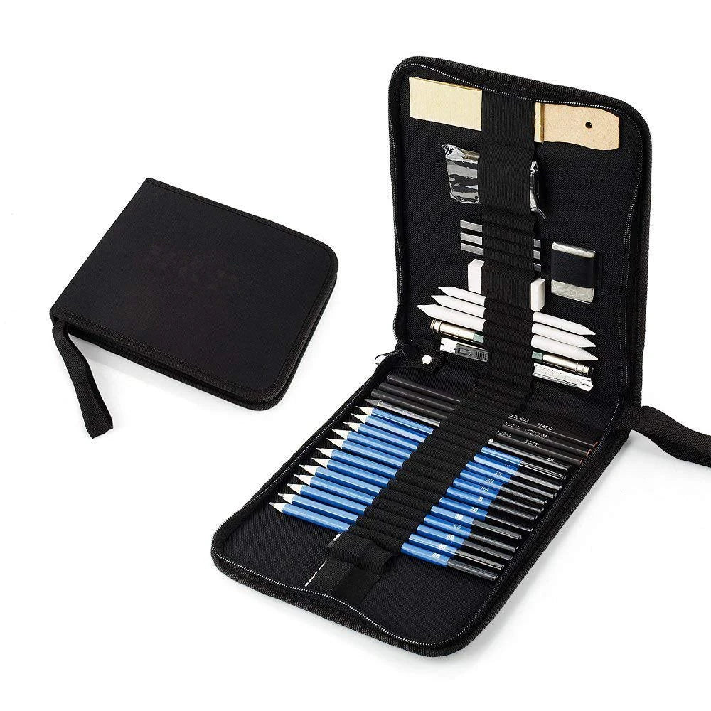 Kit Dessin & Esquisse Professionnel 32 Pièces | Crayons Graphite, Fusain & Accessoires – CLEVI Paris