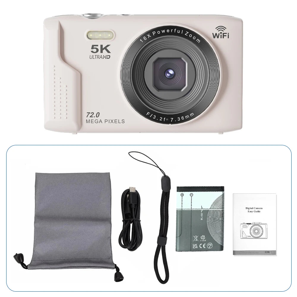 Appareil Photo Compact 5K 72MP OURLIFE – WiFi, Écran 2.8", Zoom 16x, Vlogging & YouTube