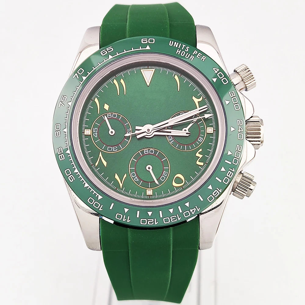 OUMASHI Montre Quartz VK63 Homme Chronographe Saphir Lunette Céramique Acier 100m – CLEVI Paris