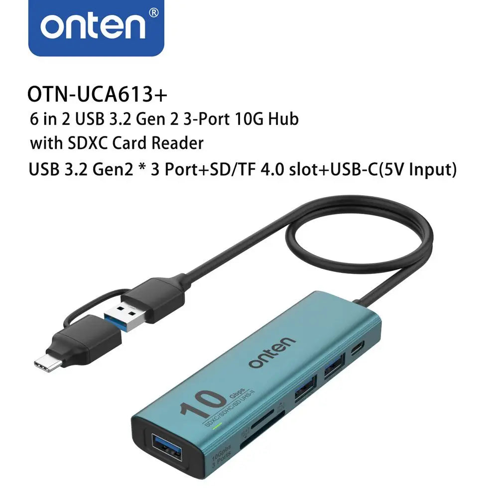 Hub USB-C A 6-en-1 ONTEN 10Gbps Lecteur SD TF UHS-II MacBook Laptop – CLEVI Paris