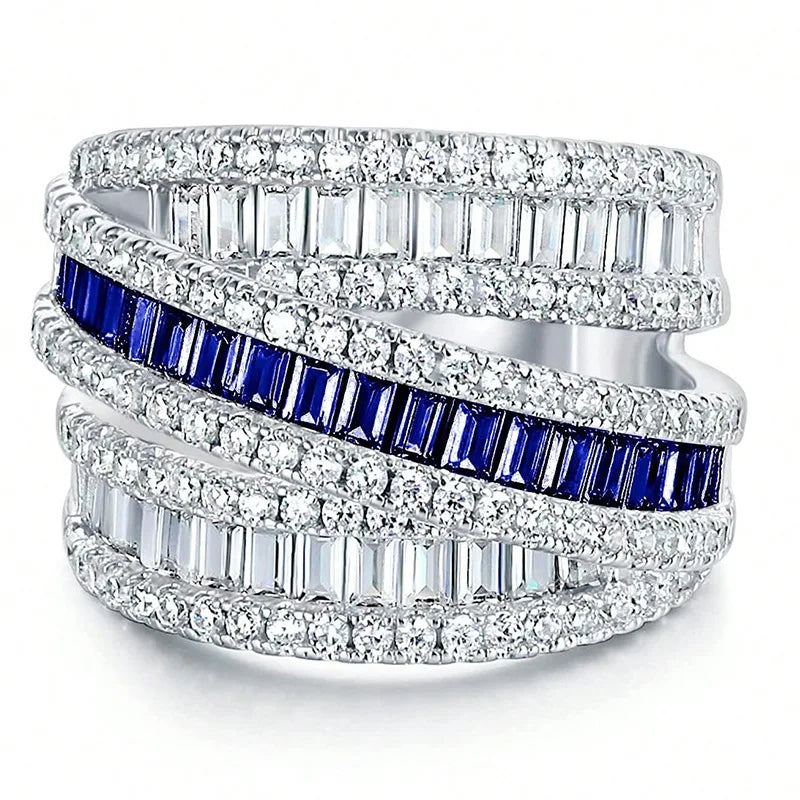 Bague Femme Choucong – Zircon Saphir & Diamant Simulé Serti Griffe Fiançailles