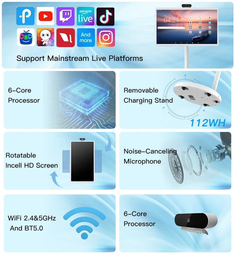 Tablette Android Professionnelle Tout-en-Un sur Pied – Écran Tactile 27"/32" – Live Streaming & Affichage Digital