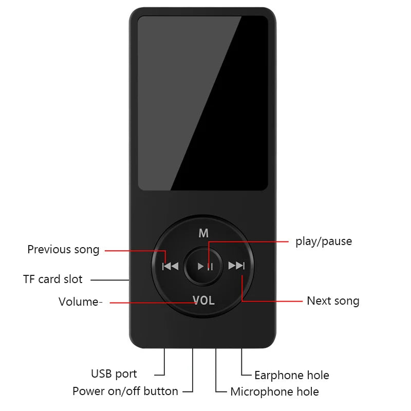 Lecteur MP3 Portable Bluetooth – Écran LCD, Radio FM, HiFi & Enregistreur Vocal