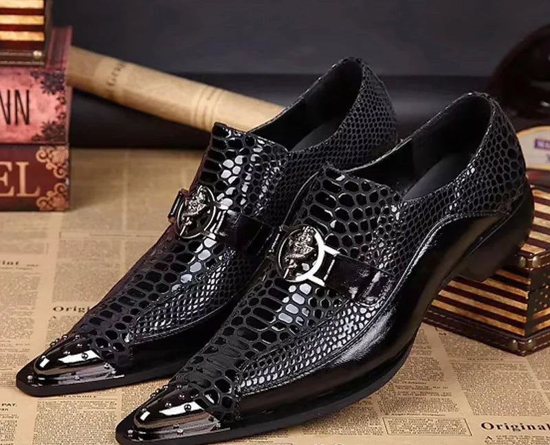 Oxford Homme Cuir Crocodile Embossé – Tête Métallique, 8 Coloris, Grande Taille EU 36-49 – CLEVI Paris