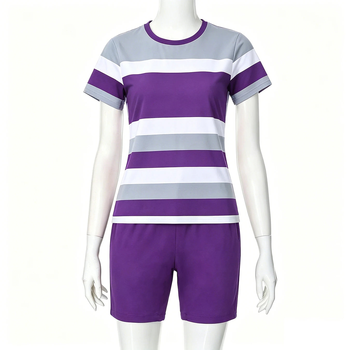 Ensemble 2 Pièces Femme Top Rayé Manches Courtes & Short – CLEVI Paris