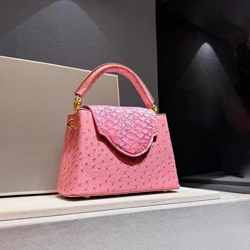 Sac à main femme en cuir effet autruche – CLEVI Paris
