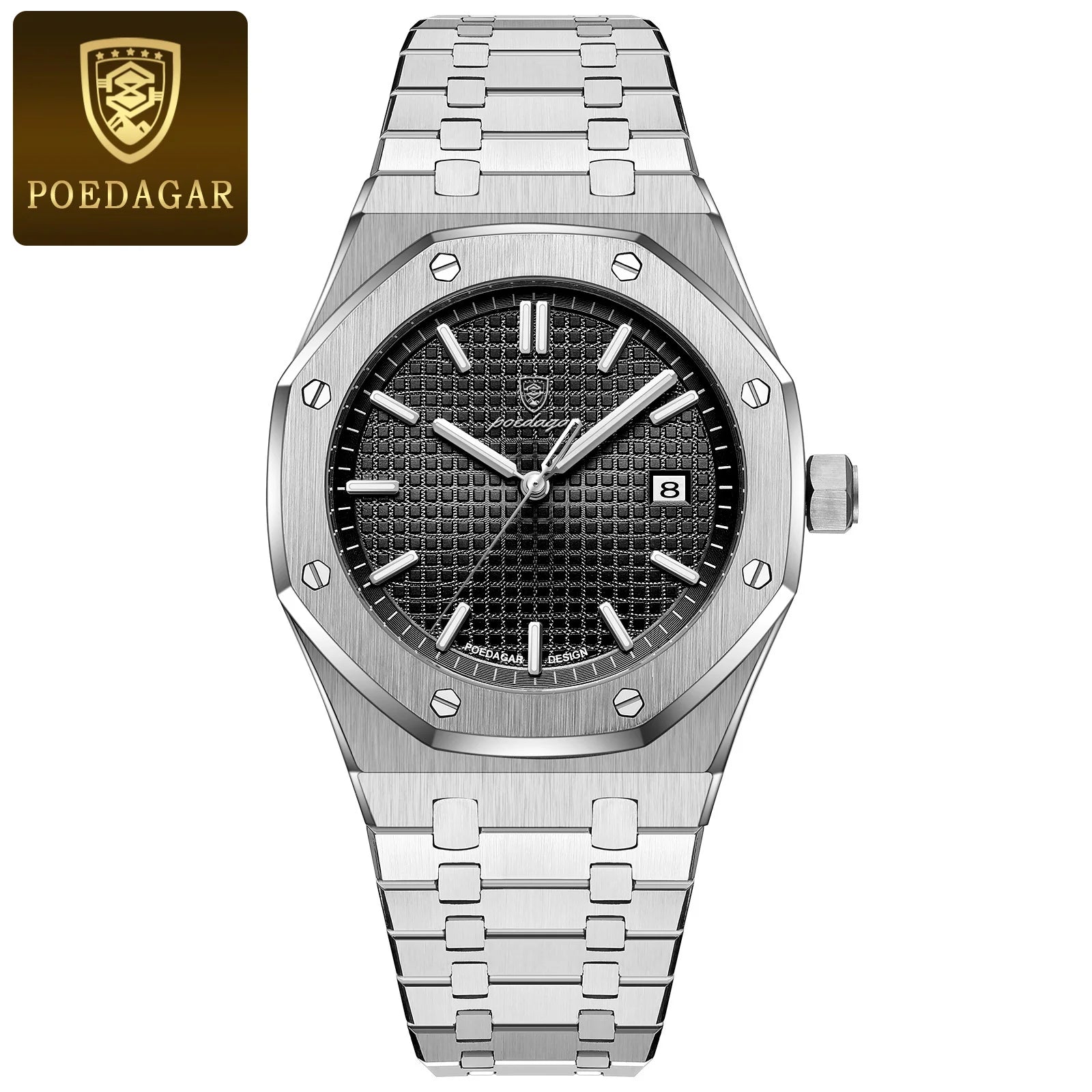 Montre POEDAGAR 924 – Quartz Business Luxe, Date, Aiguilles Lumineuses, Acier Inoxydable 40 mm, Étanche 3 ATM – CLEVI Paris