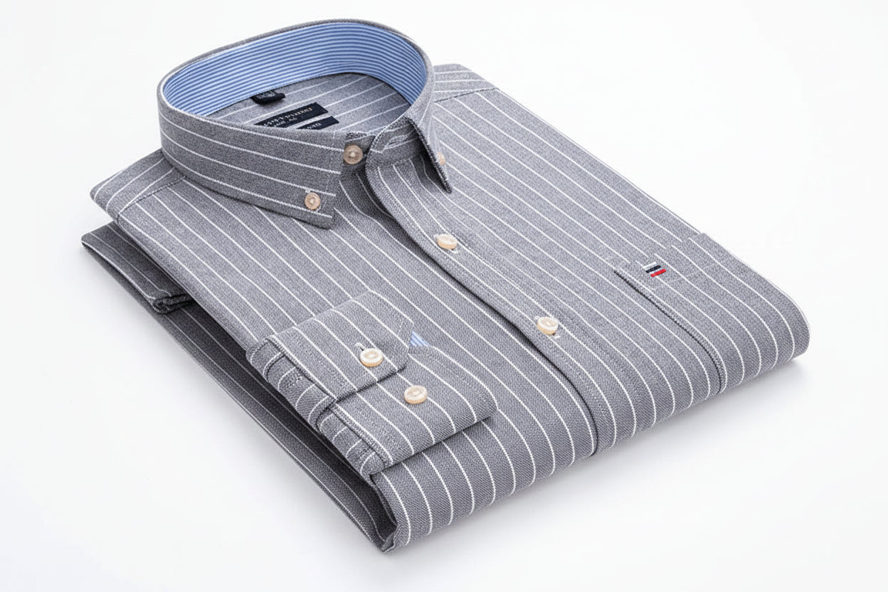 Chemise Oxford Homme Manches Longues Rayée Casual 100% Coton – Tailles 38-47 – CLEVI Paris