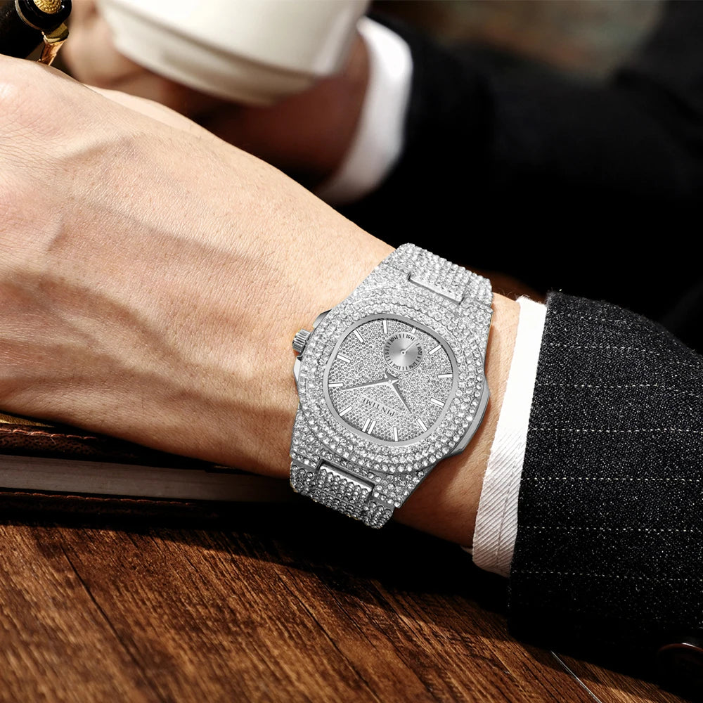 Montre Iced Out PINTIME – Cristaux CZ Homme | Quartz Luxe