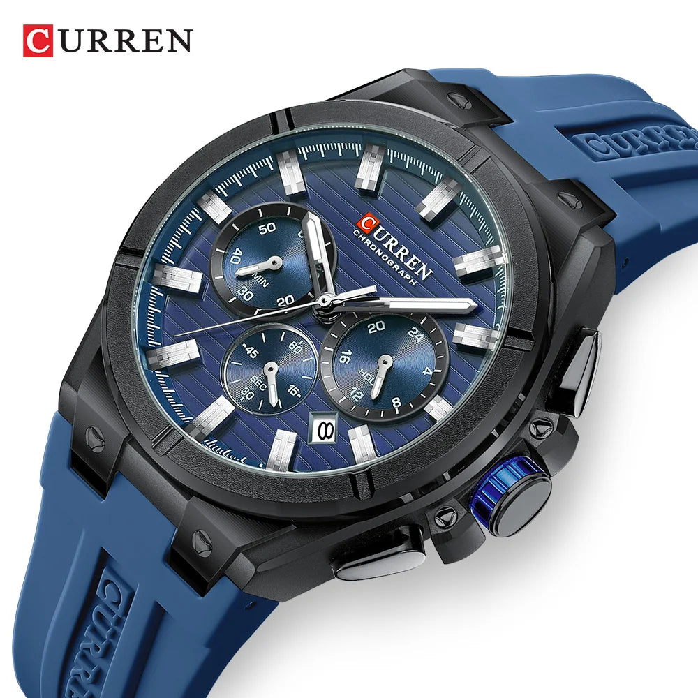 Montre Quartz Homme CURREN 8487 – Chronographe, Bracelet Silicone & Écrin | 5 Coloris