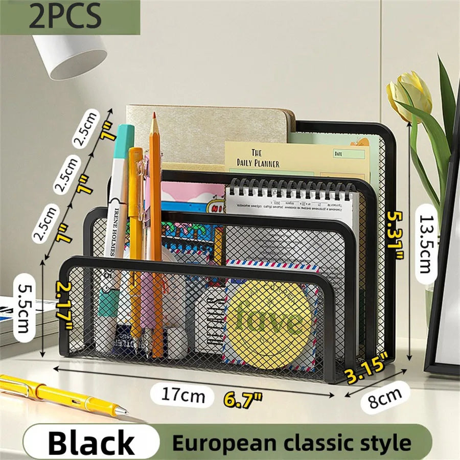 Organiseur de Bureau Métal 3 Niveaux | Porte-Documents Grille, Noir & Blanc, Bureau & École – CLEVI Paris