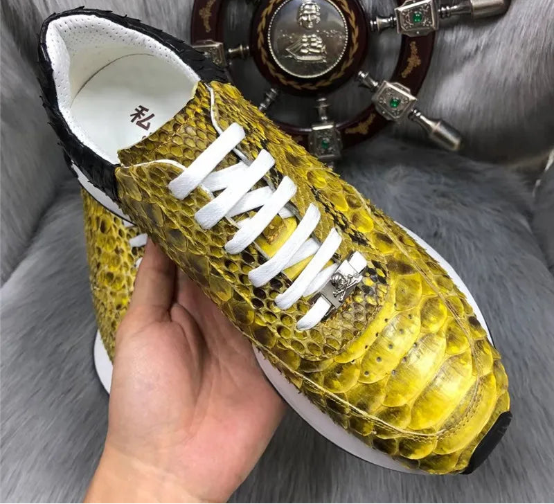 Sneakers Cuir Exotique Serpent Doré Lacets Homme – CLEVI Paris