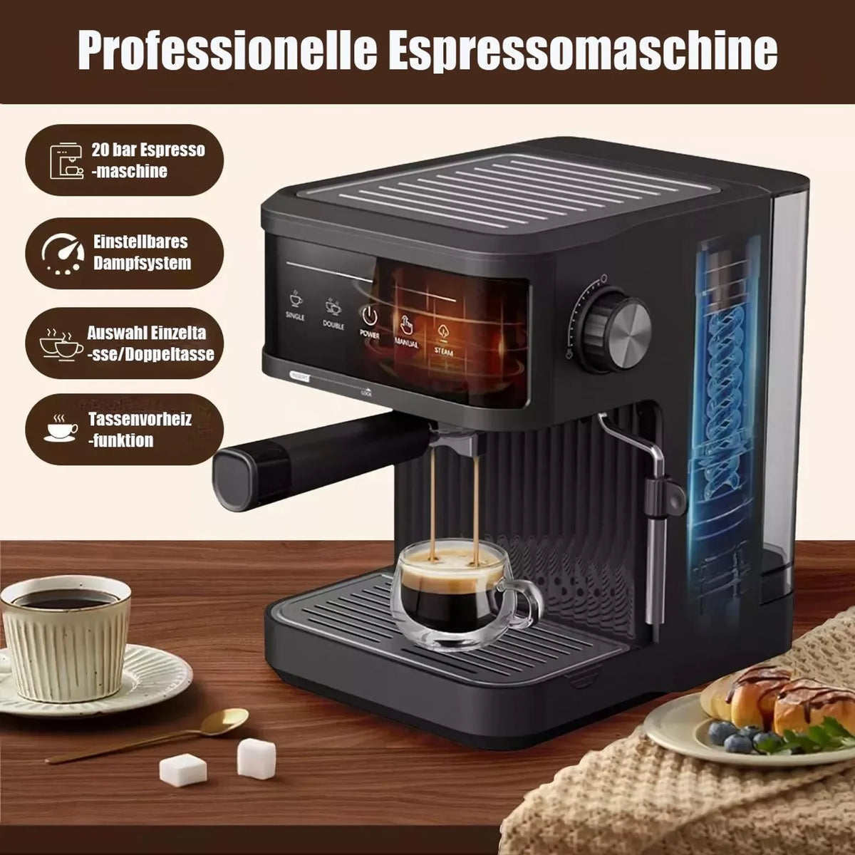 Machine expresso 20 bars, écran tactile et vapeur – CLEVI Paris