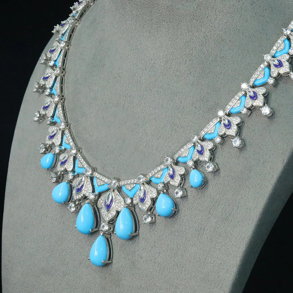Collier Pendentif Vintage Turquoise Saphir Argent 925 – CLEVI Paris