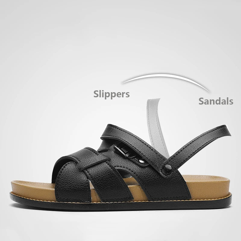 Sandales Homme Été – Cuir Synthétique, Boucle, Antidérapantes, Style Classique | Marron, Noir ou Blanc