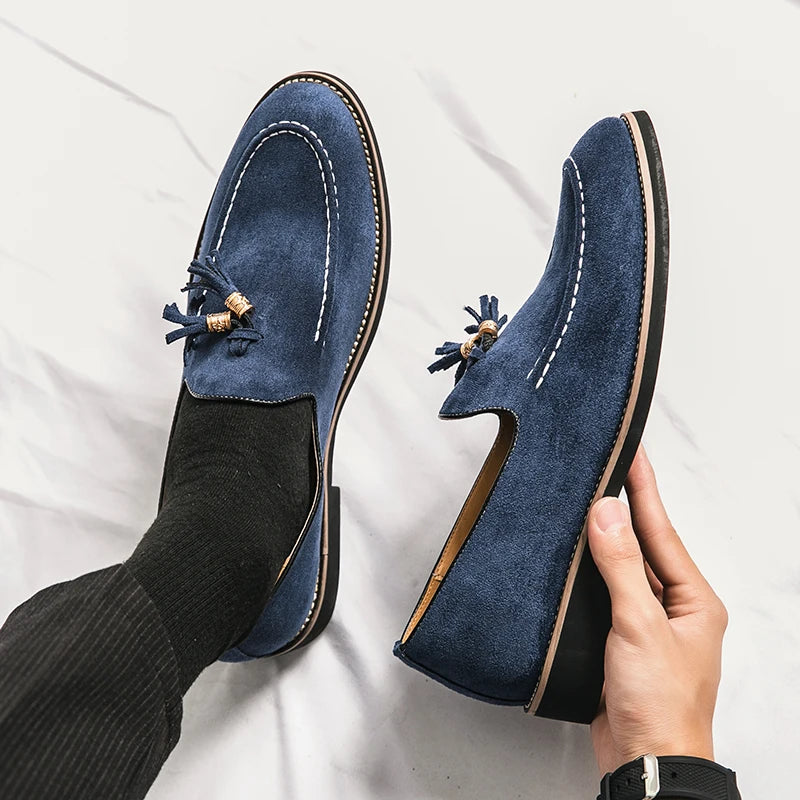 Mocassins Suède Homme Slip-On Bout Pointu Gland – CLEVI Paris