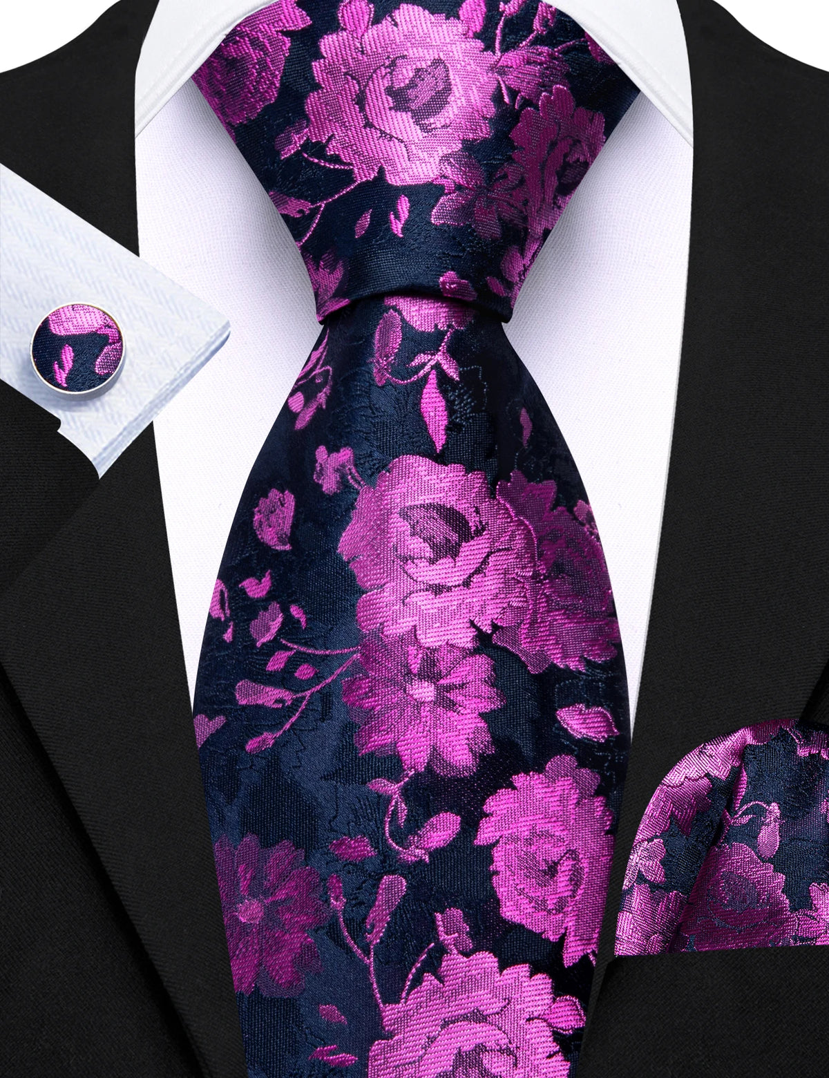 Ensemble cravate homme 3 pièces jacquard floral – CLEVI Paris