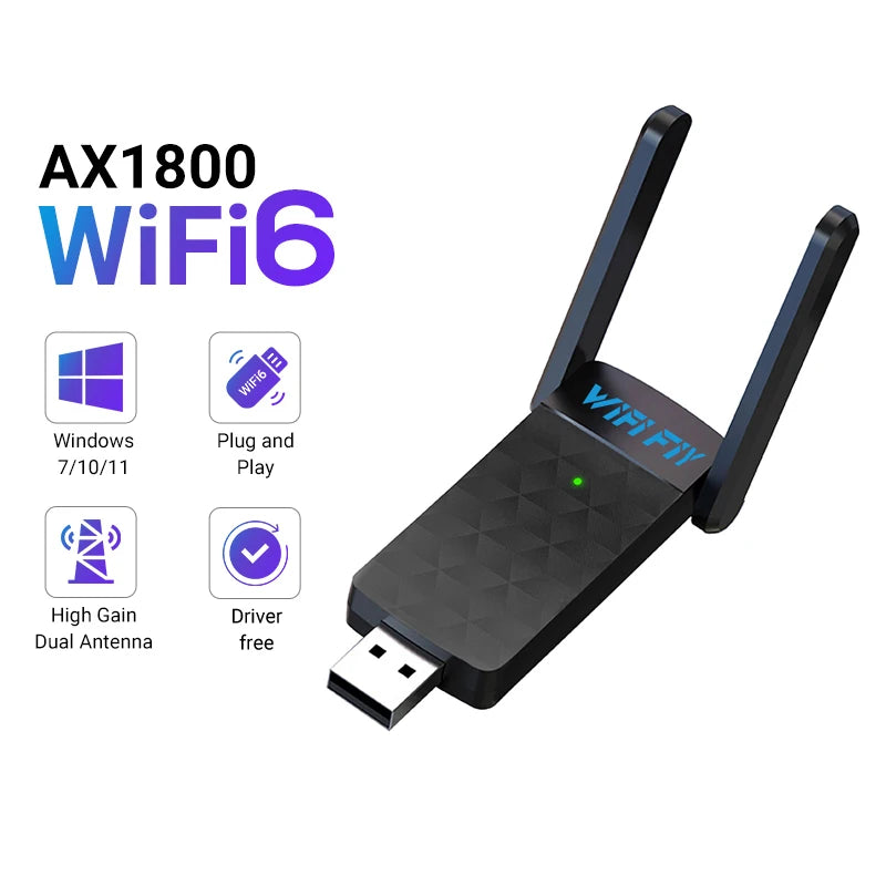 Adaptateur WiFi 6 USB WIFI FIY | 1800 Mbps, Double Bande 2,4 & 5 GHz, USB 3.0, PC & Laptop – CLEVI Paris