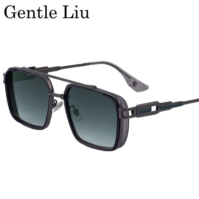 Lunettes de Soleil Carrées Steampunk Double Pont Métal UV400 Conduite Homme – CLEVI Paris
