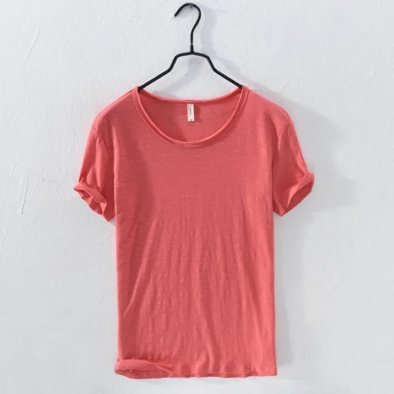 T-Shirt Homme 100% Coton – Coupe Slim, Col Rond, Léger & Respirant, Style Rétro
