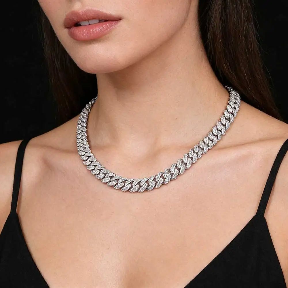 Chaîne Cubaine ESKEEM Hip Hop Iced Out Zircon 5A Baguette 12-15mm Or Argent Collier Bracelet – CLEVI Paris