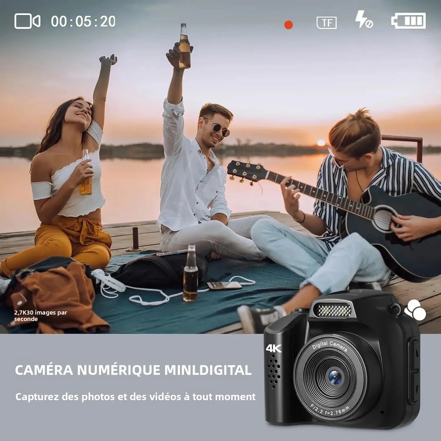 Mini Caméra Porte-clés OBIJOYI HJD-2 4K 64MP – Écran IPS 1,54", Flash LED, Angle 78°, Ultra-Compacte 30g, microSD en Option
