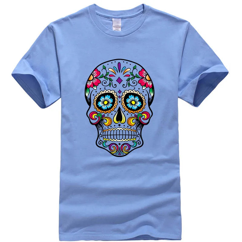 T-Shirt Homme Coton Streetwear Imprimé Tête de Mort Coupe Loose 10 Coloris – CLEVI Paris