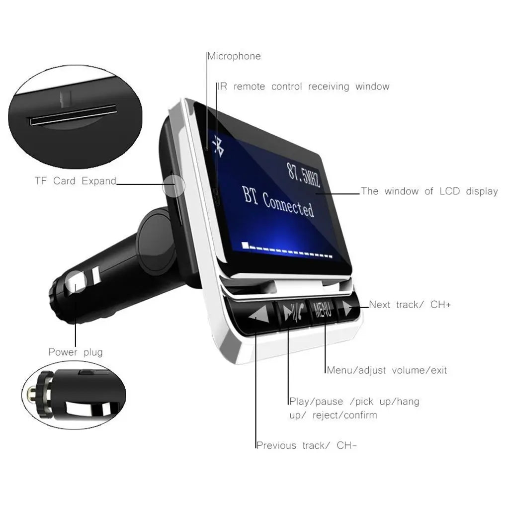 Émetteur FM Bluetooth Voiture – Lecteur MP3 Mains Libres Écran LCD Chargeur USB 12-24V – CLEVI Paris