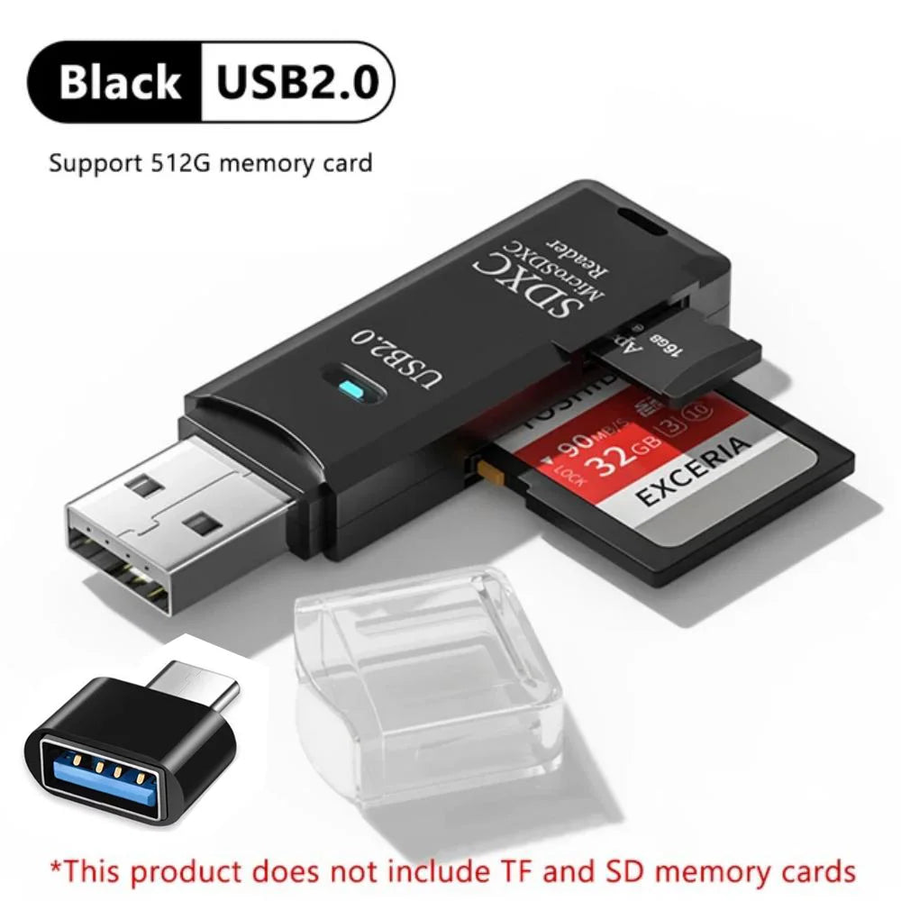 Lecteur de Cartes USB 2-en-1 – SD/TF, USB 2.0 & 3.0, Hub 4 Ports, PC & Laptop
