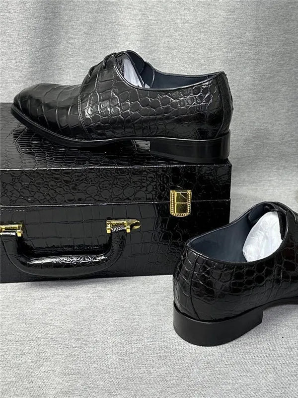 Richelieu Cuir Crocodile Homme Bout Carré Lacets – CLEVI Paris