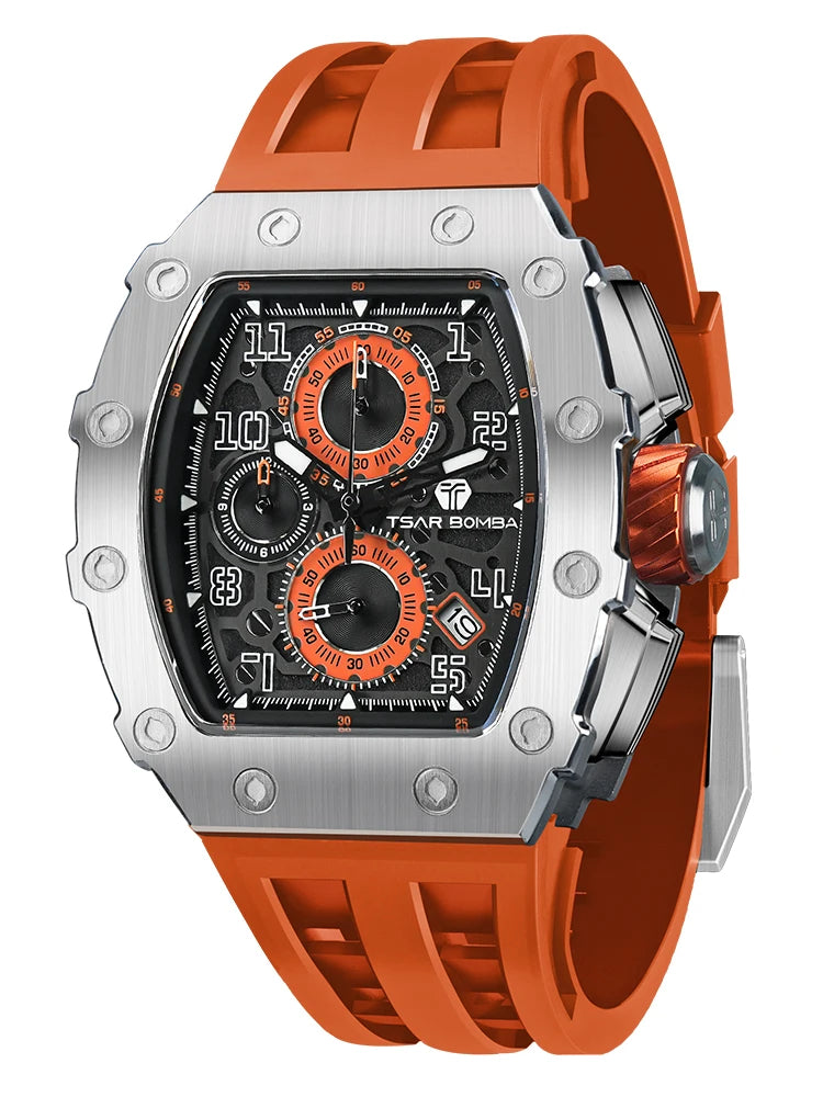 Montre Quartz Homme TSAR BOMBA TB-8204 Tonneau Saphir Chronographe – CLEVI Paris