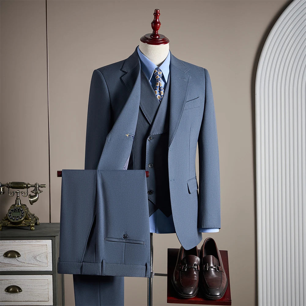 Costume 3 Pièces Homme Laine Coupe Slim Banquet Mariage – CLEVI Paris