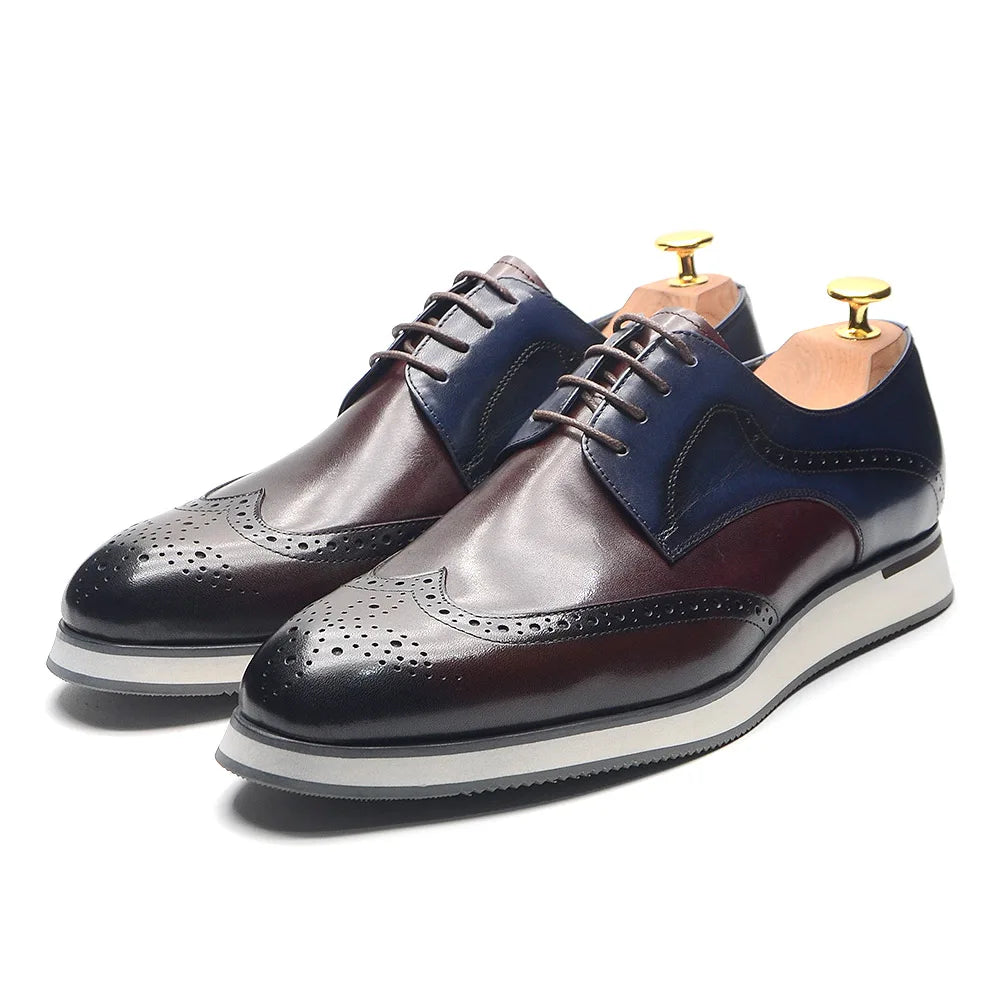 Derby Brogue Homme Wingtip – Cuir de Vache Véritable, Lacets, Bicolore, Automne-Hiver – CLEVI Paris