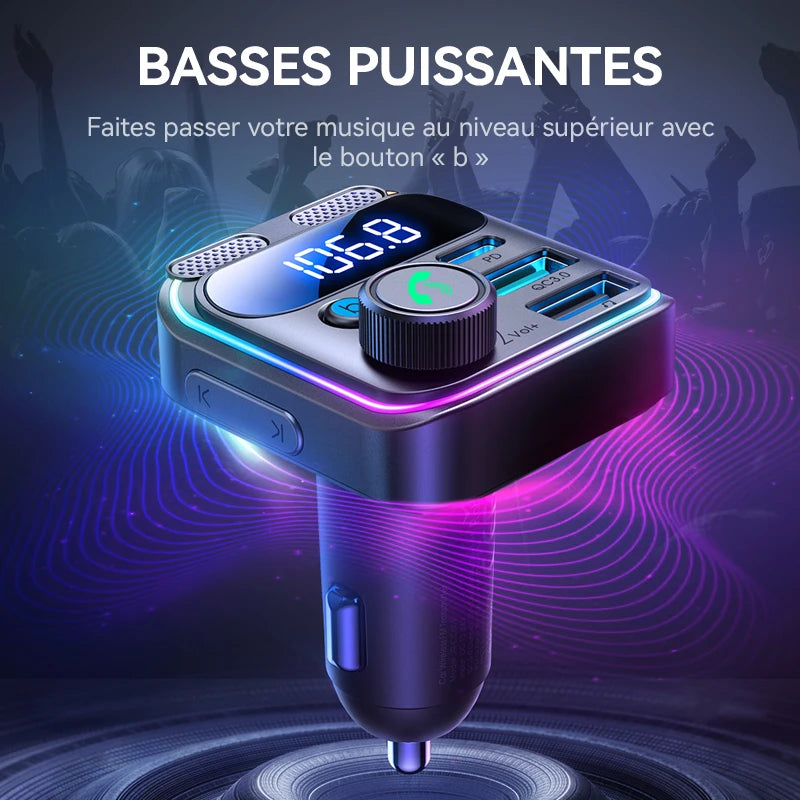 Transmetteur FM Voiture Joyroom JR-CCB01 81W BT 6.0 PD 45W QC3.0 2 Micros LED USB – CLEVI Paris