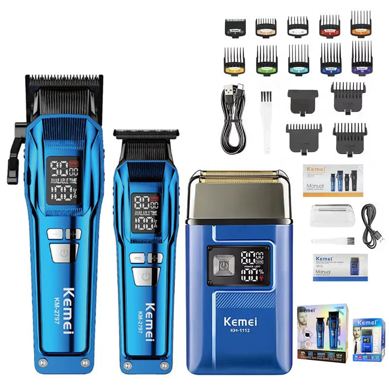 Tondeuse Électrique Rechargeable Professionnelle Kemei – Moteur Rotatif Charge Rapide 260 Min Autonomie – CLEVI Paris