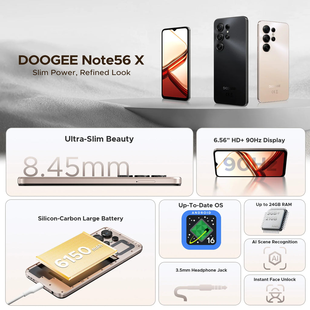 DOOGEE Note56 X Smartphone Android 16 6,56" IPS 90Hz 6150mAh 4G 64Go – CLEVI Paris