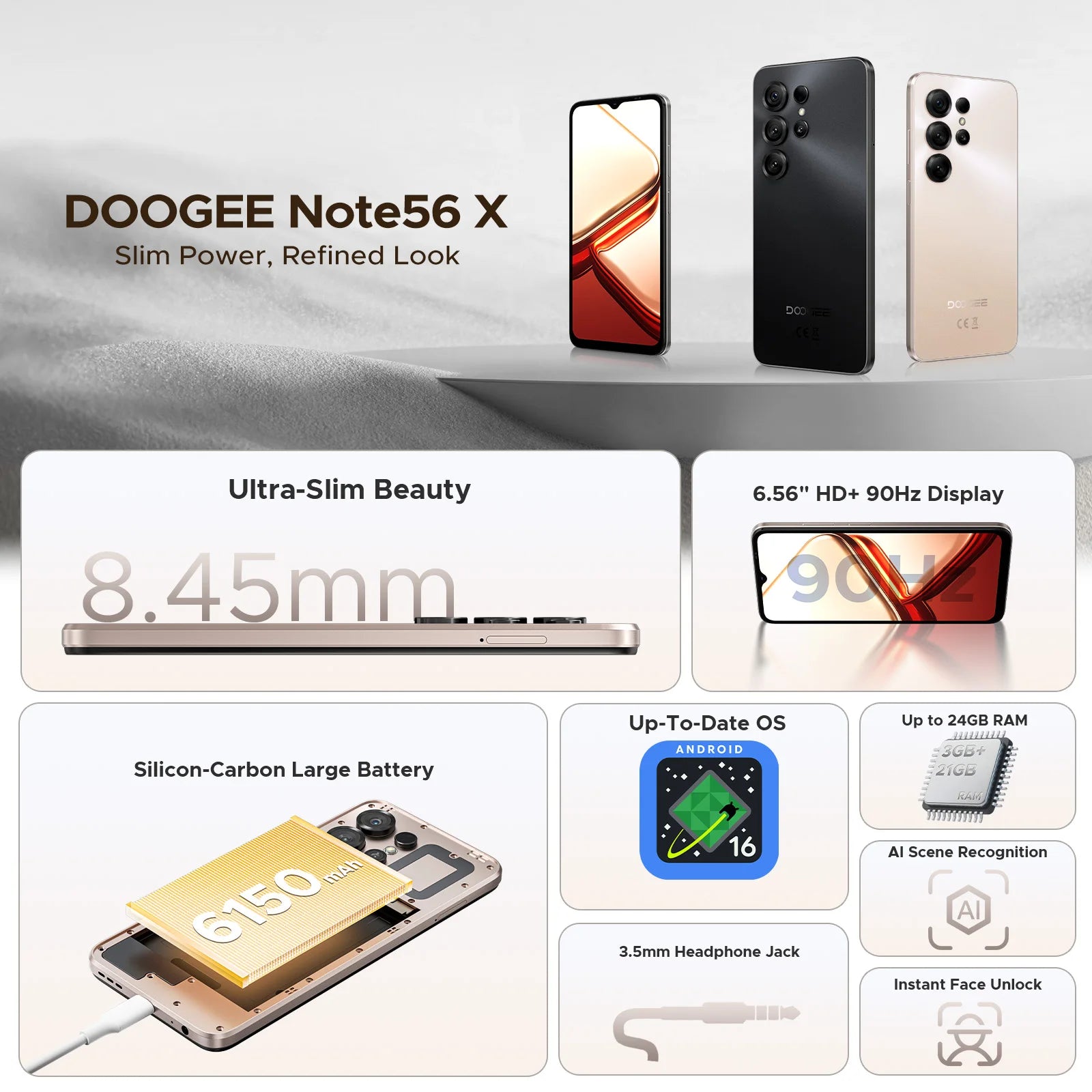 DOOGEE Note56 X Smartphone Android 16 6,56" IPS 90Hz 6150mAh 4G 64Go – CLEVI Paris