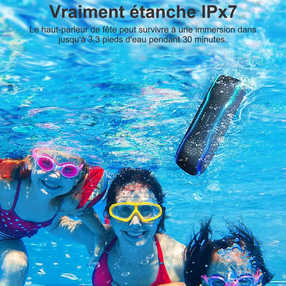 Enceinte Bluetooth Outdoor 25W – IPX7, 24h, Lumières RGB, Stéréo | WISETIGER F10C