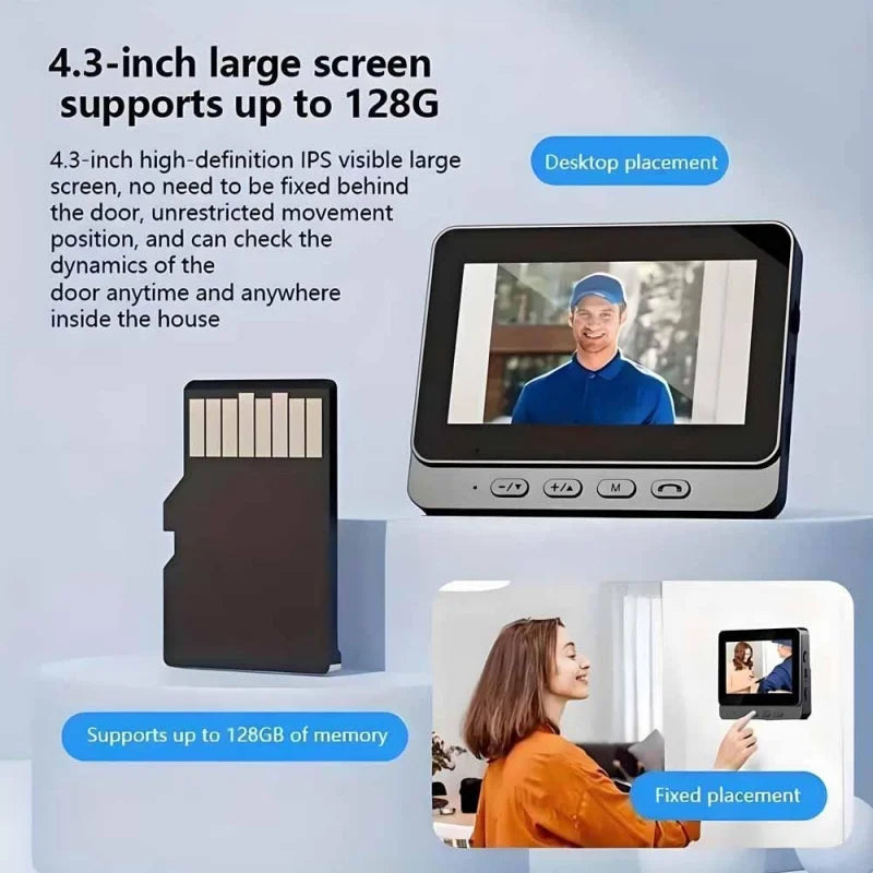 Visiophone Sans WiFi 2.4G Luxuglow – Écran IPS 4,3", Interphone Vidéo, Vision Nocturne IR, Batterie 1000mAh, Carte SD 128Go