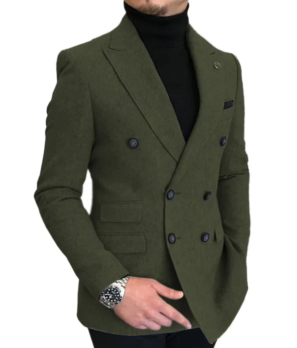 Blazer Croisé Homme en Laine Mélangée Style Tweed – CLEVI Paris