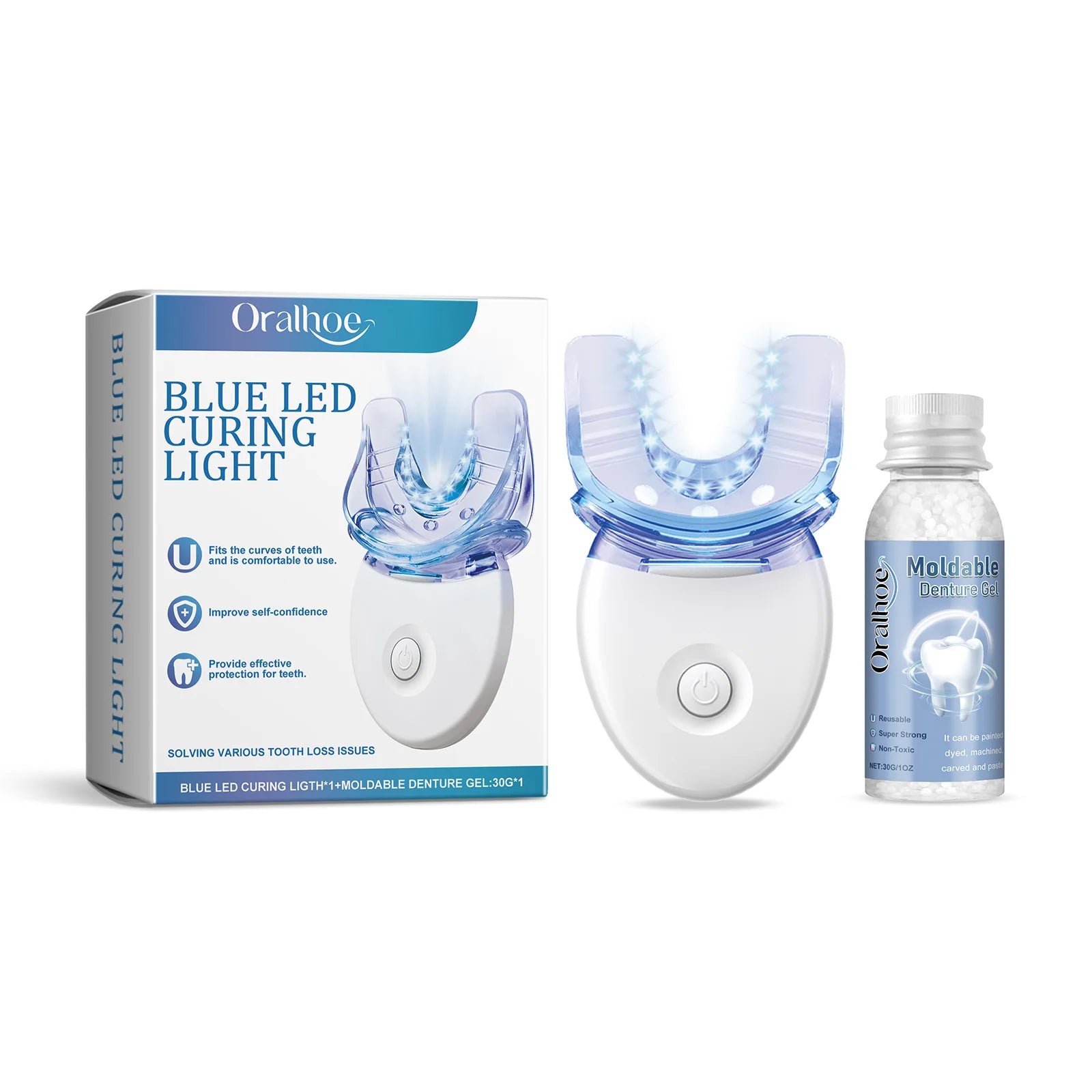 Kit Blanchiment Dentaire LED Oralhoe | Lumière LED Bleue & Gel Modelable | Réparation & Anti-Taches – CLEVI Paris