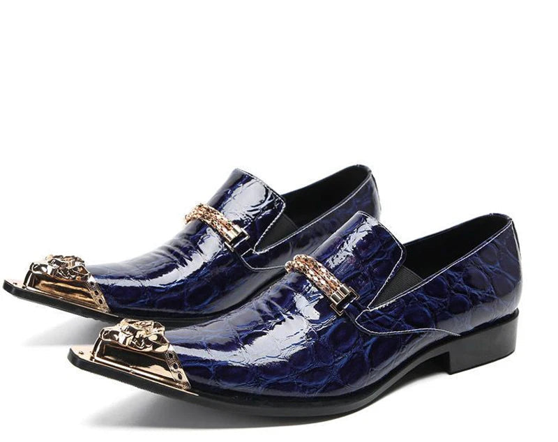 Oxford Homme Cuir Crocodile Embossé – Tête Métallique, 8 Coloris, Grande Taille EU 36-49 – CLEVI Paris