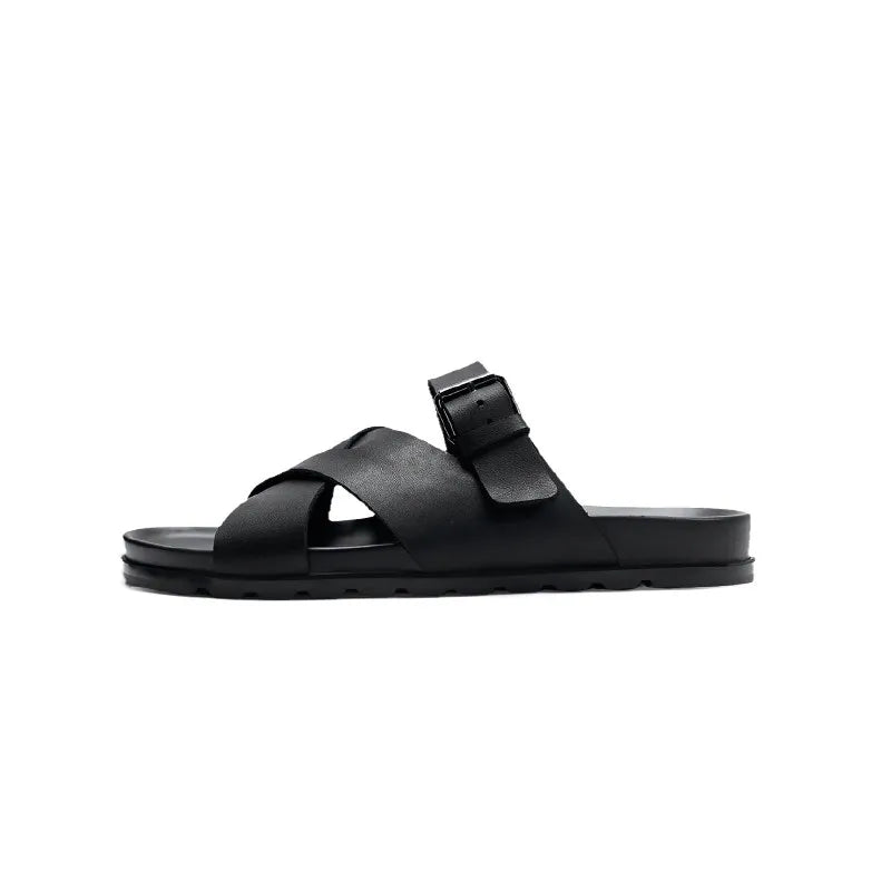 Sandales Mules Homme PU Bride Croisée Boucle Réglable Bout Ouvert – Pointures 38-44 – CLEVI Paris