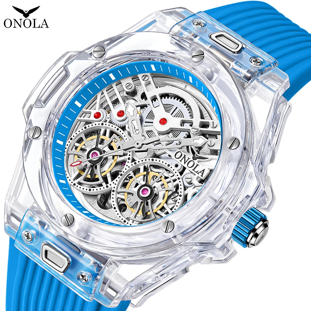 ONOLA ON3835 Montre Homme Automatique Squelette Bracelet Silicone Verre Hardlex 3 ATM Sport Business 6 Coloris – CLEVI Paris