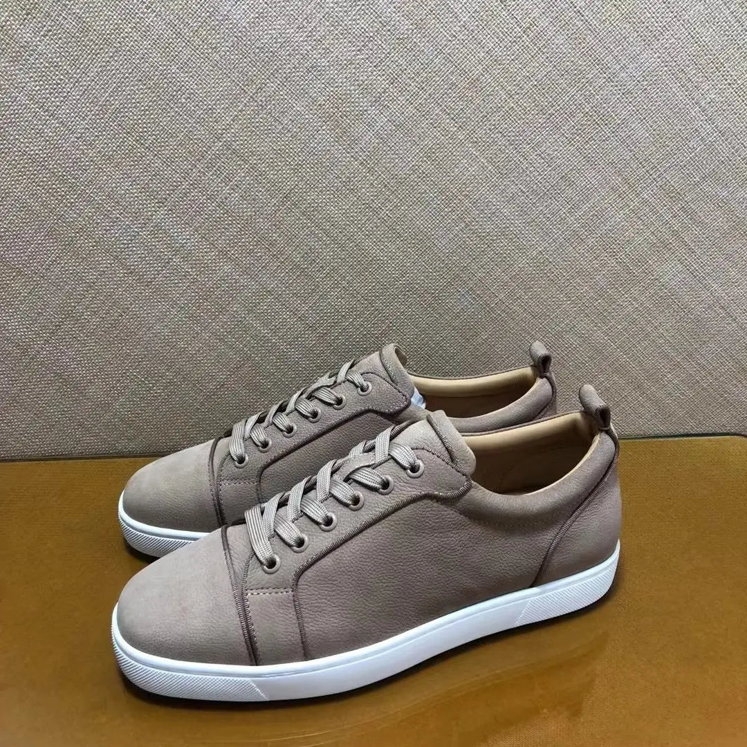 Sneakers Basses Cuir Véritable Gris Homme – Semelle Rouge, Sans Rivets, Tailles 35-48 – CLEVI Paris