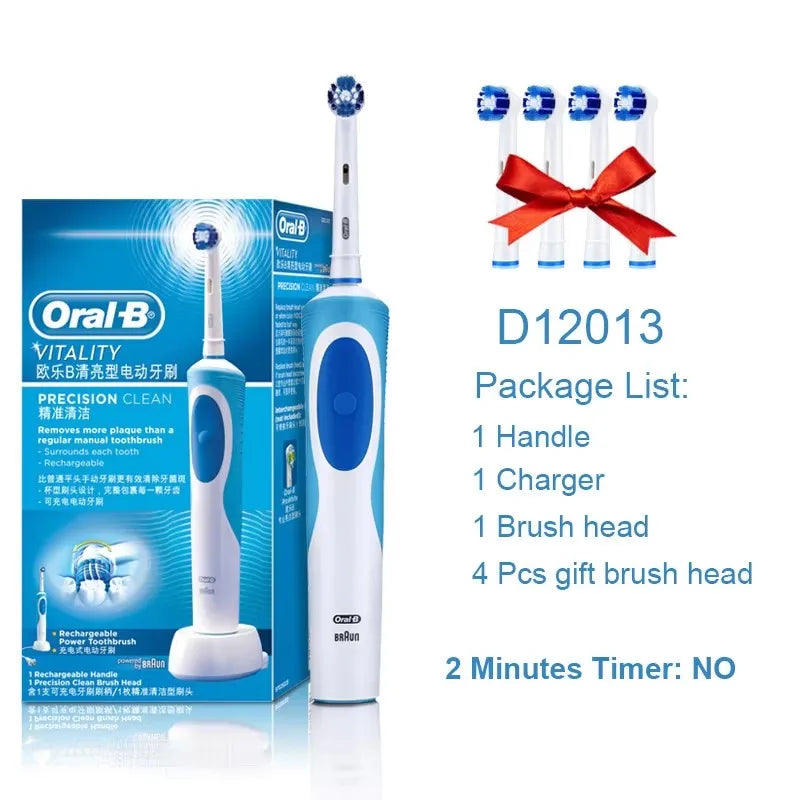 Brosse à Dents Électrique Oral-B Vitality D12 – Rotation 3D, Têtes FlexiSoft, IPX7, 7 Jours d'Autonomie – Têtes Offertes