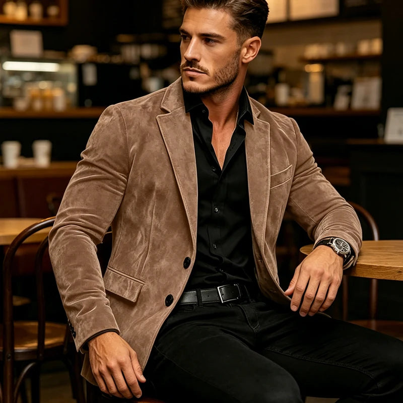Blazer homme en velours effet suédé 2 boutons – CLEVI Paris