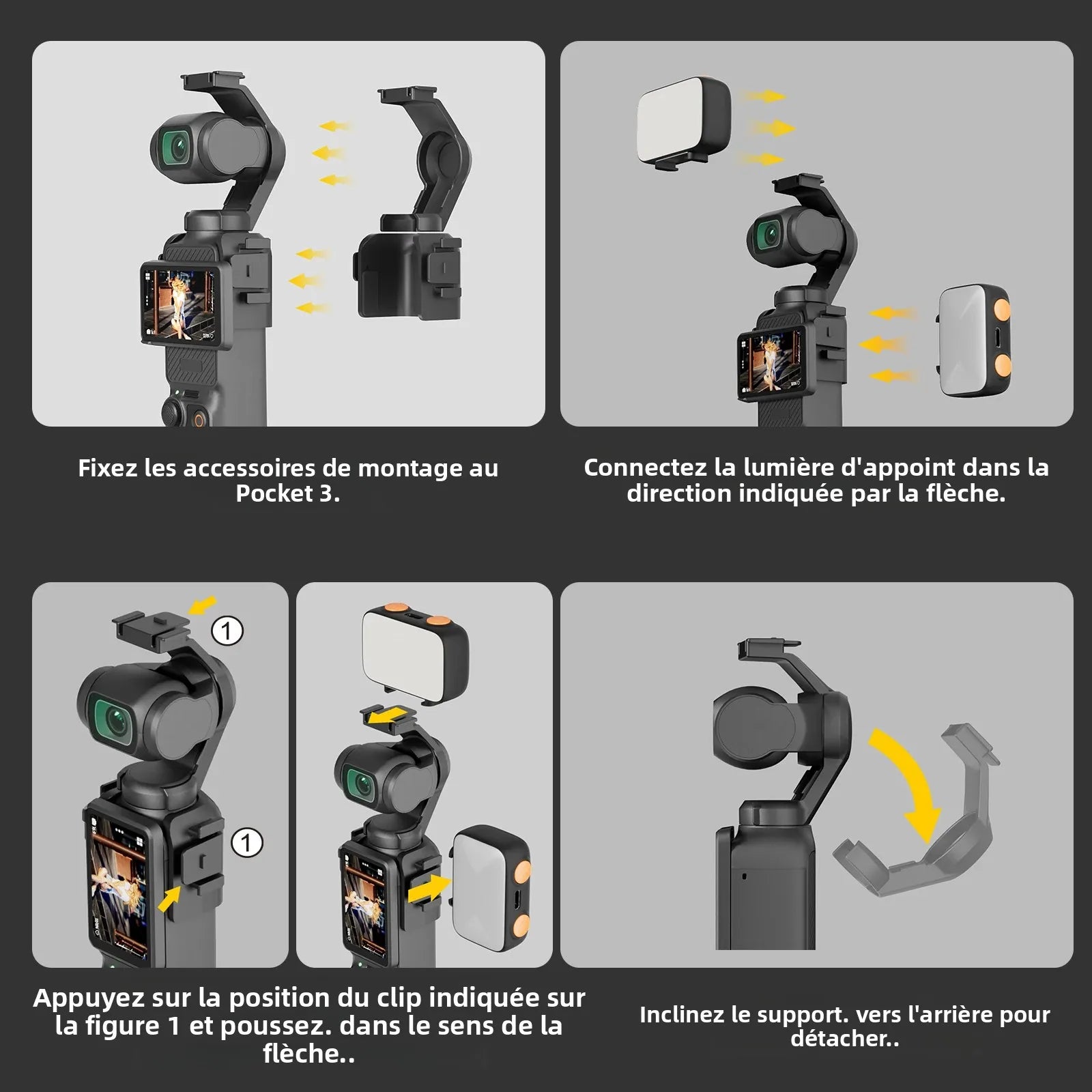Kit Lumière LED pour DJI Osmo Pocket 3 & 4 – 40 LED, 3 Températures de Couleur, Dimmable & Rechargeable – CLEVI Paris